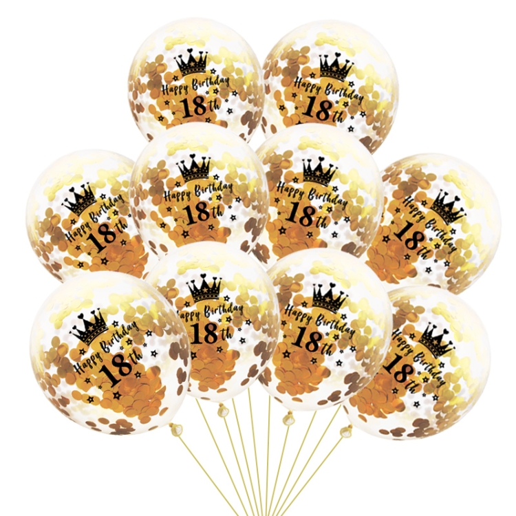

10 PCS 12 Inch Latex Clear Birthday Inflatable Confetti Balloons 30 / 40 / 50 Anniversary Wedding Decoration 18th(Golden Confetti+Crown)
