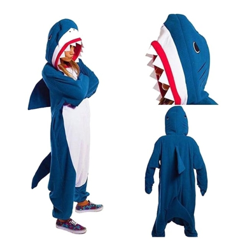 

Winter Adults Pajamas Sets Cartoon Warm Flannel Hooded Sleepwear, Size:XL(Shark)