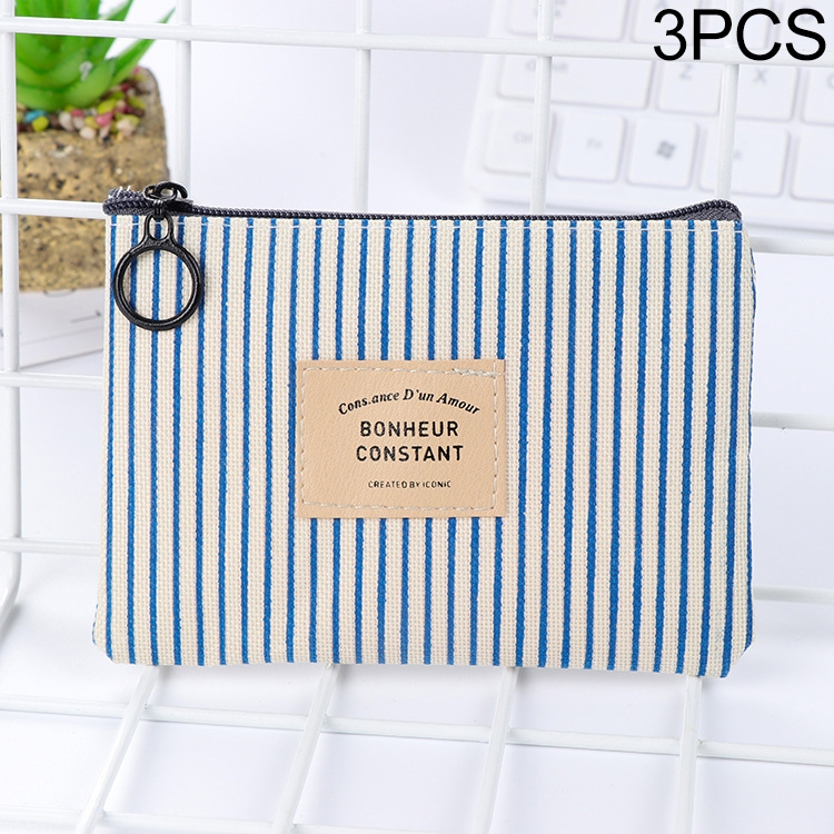 

3 PCS Canvas Purse Card Key Coin Mini Zipper Purse(Sky Blue)