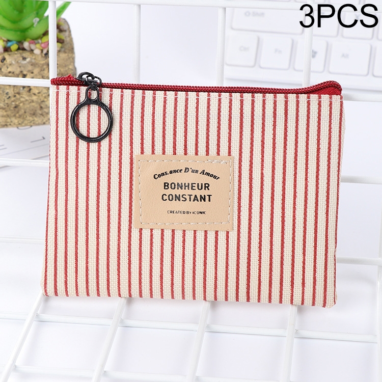 

3 PCS Canvas Purse Card Key Coin Mini Zipper Purse(Pink)