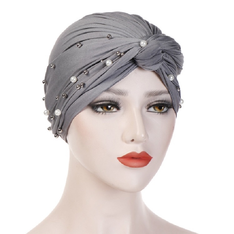 

Rivet Pearl Turban Cap Wrap Cap(Gray)