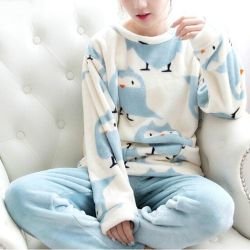 

Winter Long Sleeve Warm Flannel Women Sleepwear Sets, Size:M(Lark)