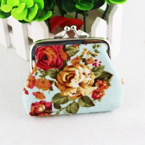 

4 PCS Women Coin Purse Retro Flower Clutch Hasp Purse(Light Blue)