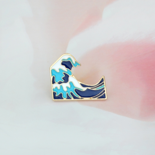 

2PCS Blue waves brooch Enamel Pin buckle Cartoon Metal Brooch for Coat Jacket Bag Pin Badge Sea Jewelry