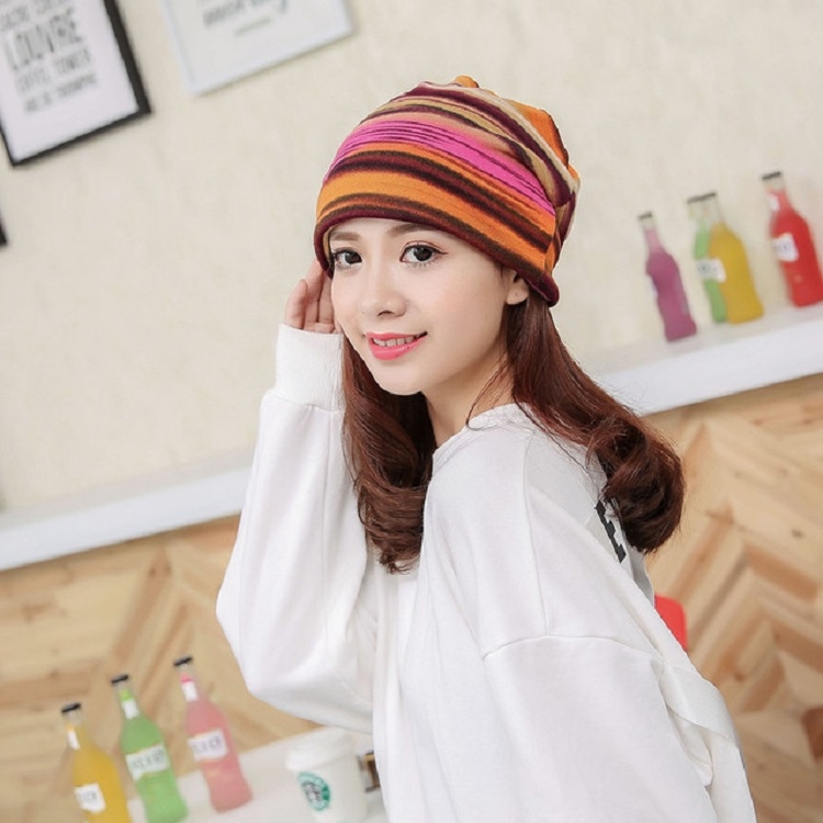 

Striped Multifunctional Ear Protection Wrap Cap Stacking Cap(Rose Red)