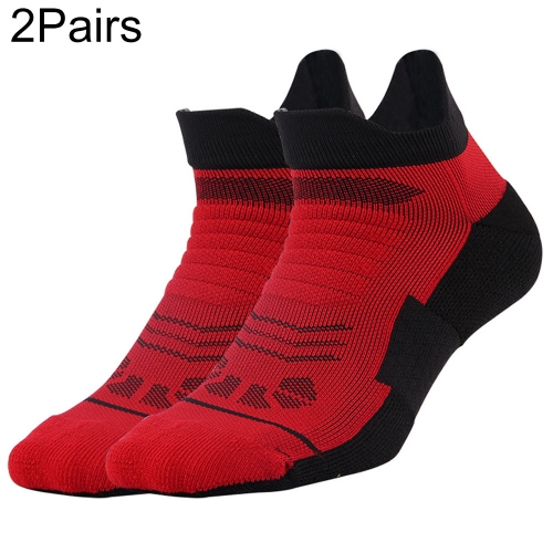 

2 Pairs Boat Socks Professional Men Basketball Socks Quick Drying Breathable Summer Towel Thickening Elite Sport Socks(Red black)