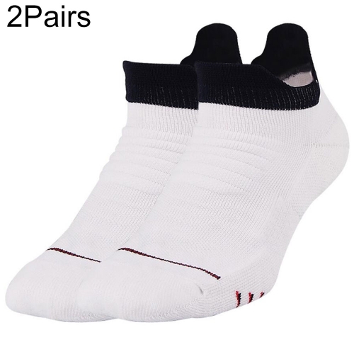 

2 Pairs Boat Socks Professional Men Basketball Socks Quick Drying Breathable Summer Towel Thickening Elite Sport Socks(White)