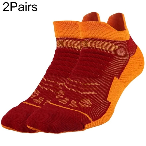 

2 Pairs Boat Socks Professional Men Basketball Socks Quick Drying Breathable Summer Towel Thickening Elite Sport Socks(Red Orange)