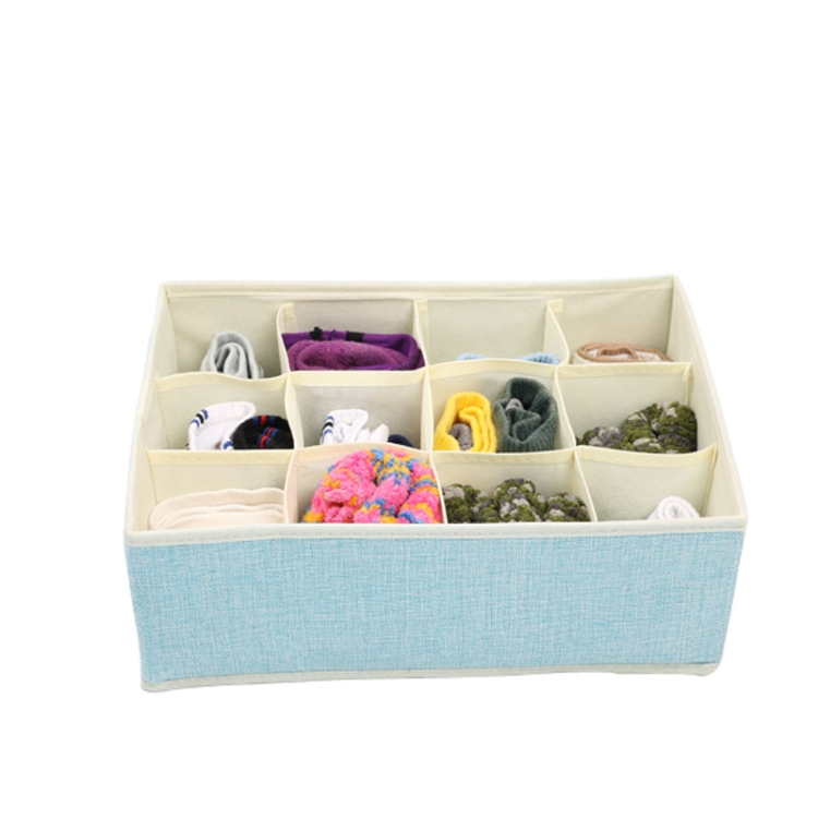 

12 Grid Linen Folding Socks Necktie Underwear Storage Box Organizer