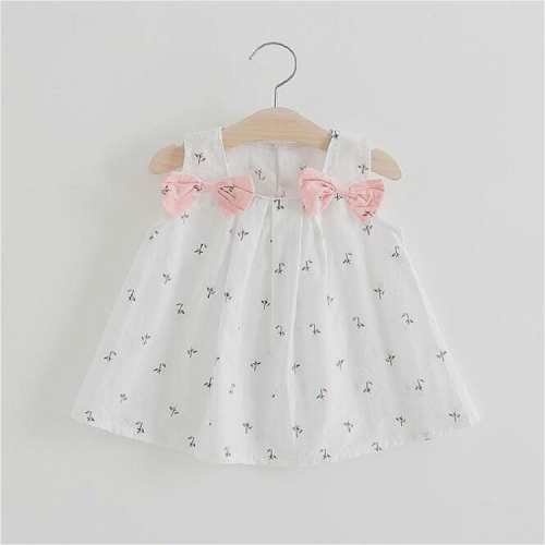 

Summer Girls Double Shoulders Bow-knot Flower Print Slip Dress Casual Dress, Size:80cm(White)