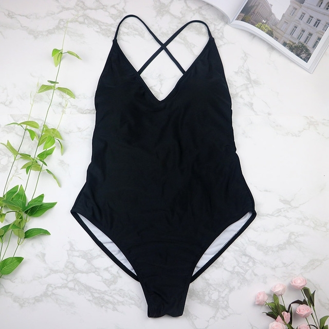

Women Swimwear Sexy High Cut One Piece Swimsuit Bathing Suit Female Monokini, Color:Black(XL)