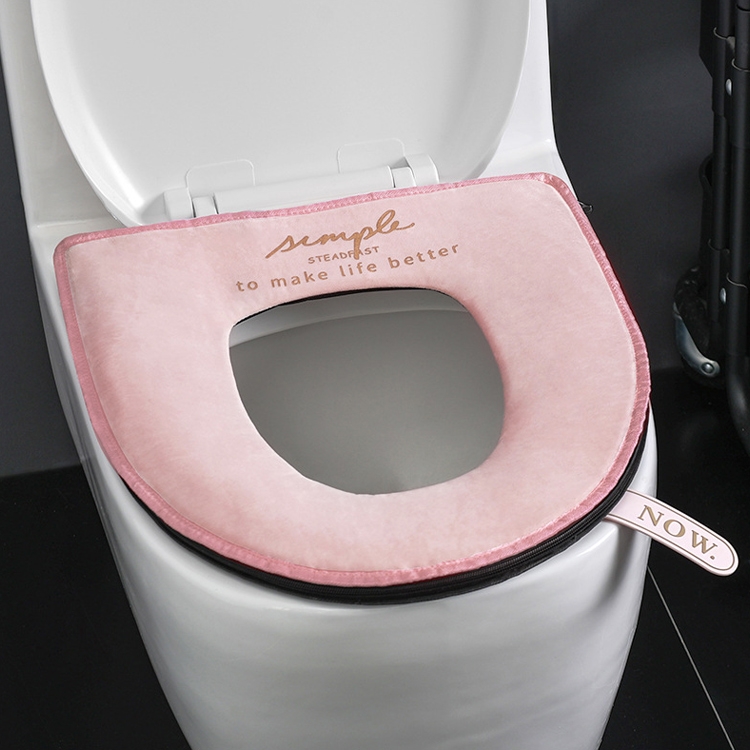 

Household Winter Toilet Seat Cover Plus Velvet Warm Zipper Toilet Seat Cushion(Pink)