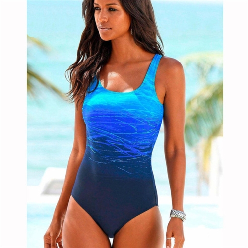

Female Sexy Swimsuit Vintage Swimwear High Neck Bandage Criss Cross Back Swimwear, Size:L(Blue)