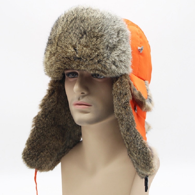 

Winter Warm Cloth Top Rabbit Fur Thicken Bomber Hats Flight Cap for Men, Size:Adjustable(Orange)