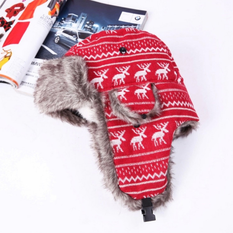

Fawn Pattern Cold Protection Warm Bomber Hats Flight Hats(Red)