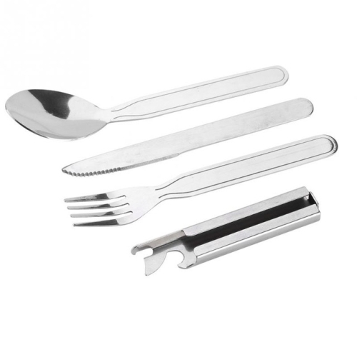 

4 PCS/Set Portable Tableware Outdoor Picnic Utensils Set Stainless Steel Spoon Fork Knife Dinnerware Camping Cooking(Sliver)