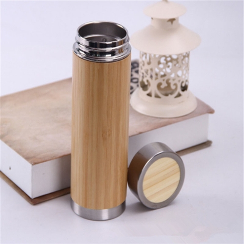 

Creative Bamboo Thermos Bottle Stainless Steel Vacuum Flask, Capacity:450ml, Style: Stainless Steel