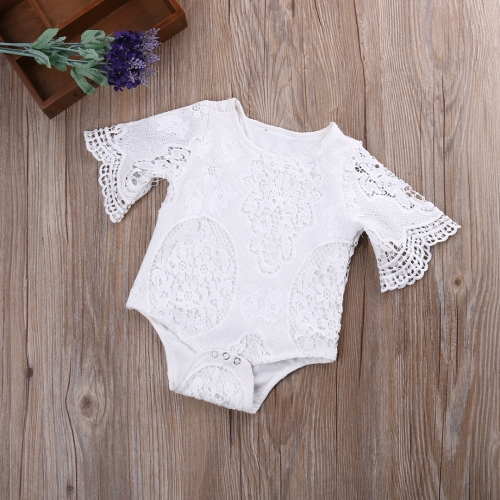 

Baby Girls Ruffled Sleeves Jumpsuit Lace Romber, Size:70cm(White)