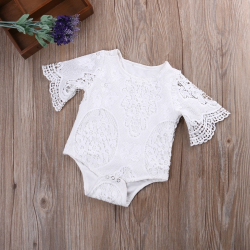 

Baby Girls Ruffled Sleeves Jumpsuit Lace Romber, Size:90cm(White)