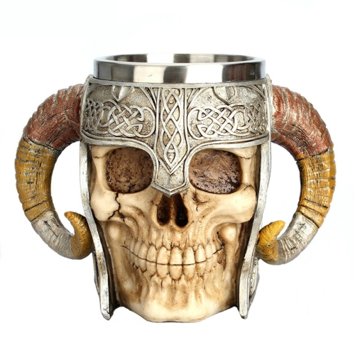 

Stainless Steel Skull Mug Ram Horned Warrior Beer Coffee Mug Tea Cup Halloween Bar Drinkware Gift, Capacity:501-600ml