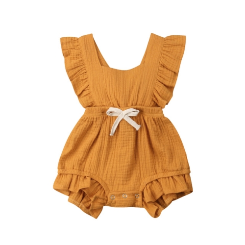 

Baby Solid Color Sleeveless Ruffled Jumpsuit Back Strap Romper, Size:70cm(Yellow)