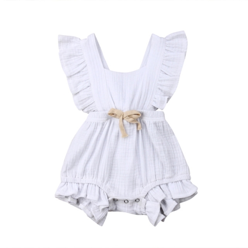

Baby Solid Color Sleeveless Ruffled Jumpsuit Back Strap Romper, Size:70cm(White)