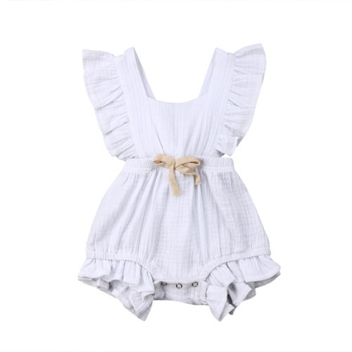 

Baby Solid Color Sleeveless Ruffled Jumpsuit Back Strap Romper, Size:90cm(White)