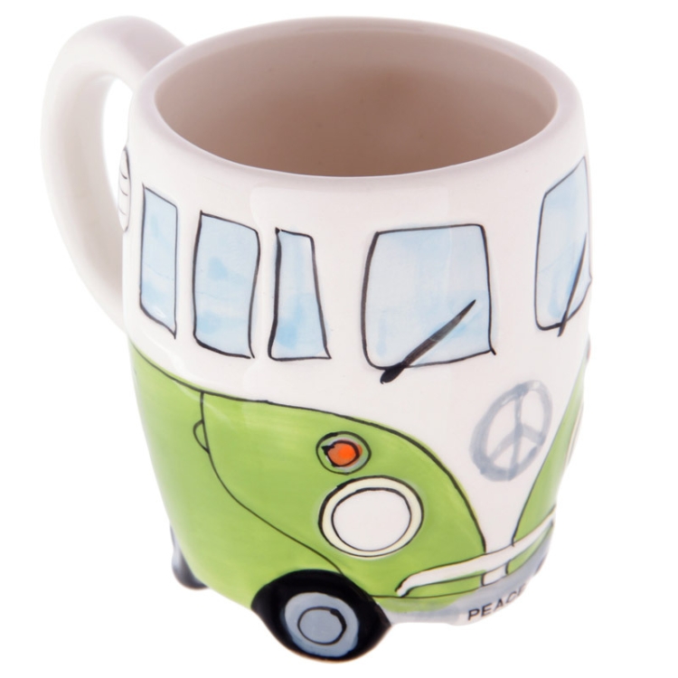 

400ml Creative Hand Painting Double Bus Mugs Retro Ceramic Cup Coffee Milk Tea Mug Drinkware(Green)