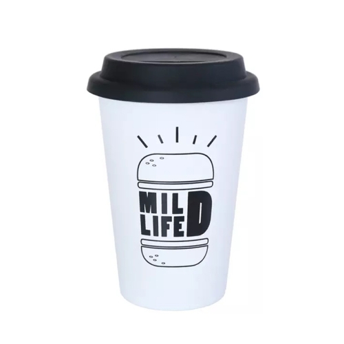 

Black White Stainless Steel Silicone Mugs Hand Cup With Straw Lid Cup Sleeve Tea Milk Cups Home Office School Gift, Capacity:301-400ml(Hamburger White)