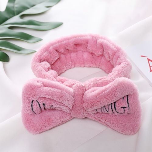 

Women New Letter "OMG" Coral Fleece Soft Bow Headbands Cute Hair Holder Headwear Hair Accessories(Dark Pink)