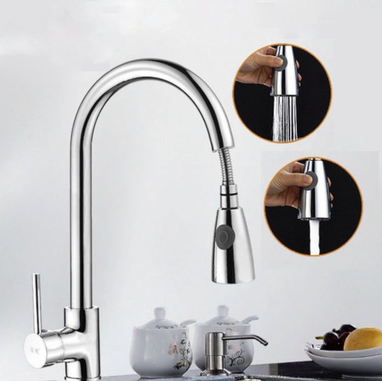 

Kitchen Pull-out Faucet Hot And Cold Home 304 Stainless Steel Retractable Rotating Faucet, Style:Electroplated Copper
