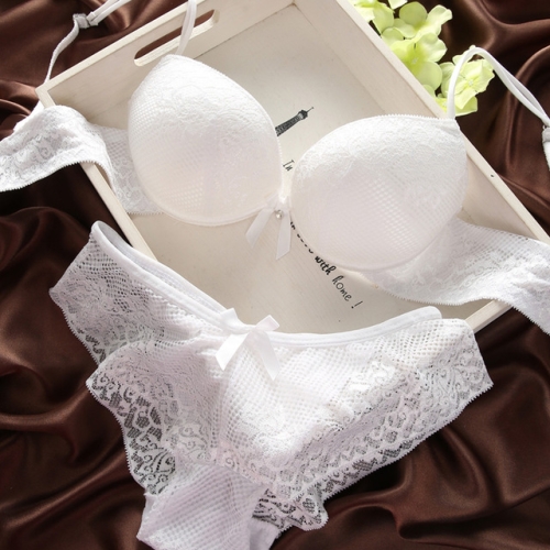 

Lace Sexy Thin Underwear Vintage Solid Color Bra Set, Size:70C(White)