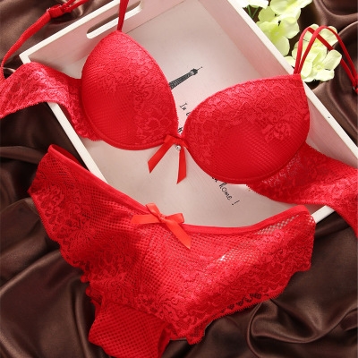 

Lace Sexy Thin Underwear Vintage Solid Color Bra Set, Size:75B(Red)