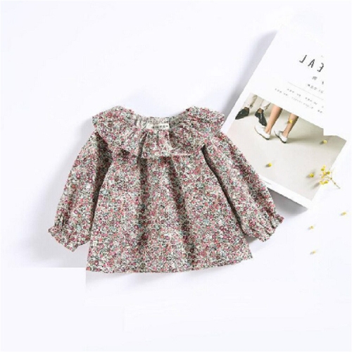 

Girls Retro Style Lace Collar Small Floral Cotton Shirt, Height:80cm(Red)