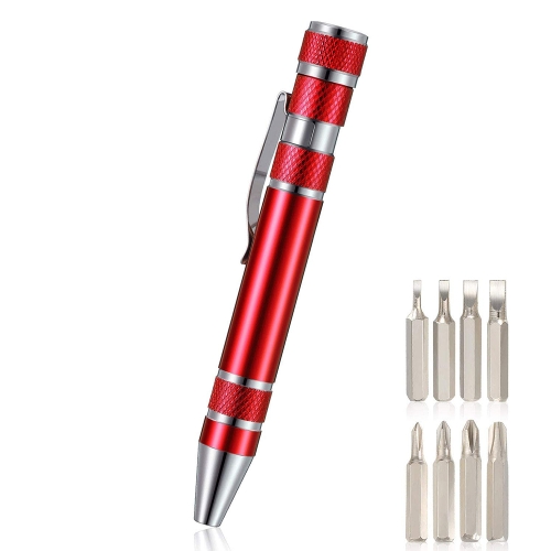 

8 In 1 Multifunctional Mini Aluminum Tool Pen Screwdriver Set(Red)