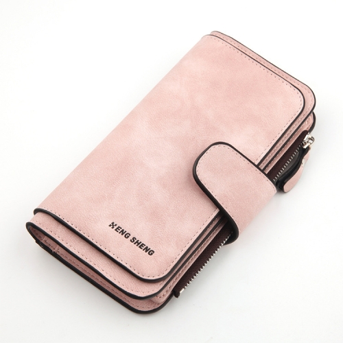 

Women Scrub Leather Lady Purses Clutch Long Female Wallet(Pink)