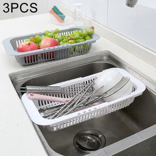 

3 PCS Retractable Kitchen Sink Plastic Square Drain Rack Dishes Vegetable Storage Rack Random Color Delivery