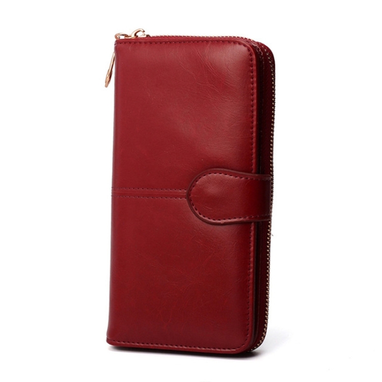 

3 PCS Multifunction Zipper Women Leather Wallet Long Trifold Coin Purse Card Holder Clutch(Red Wine)