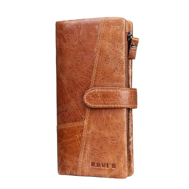 

KAVIS Genuine Leather Women Wallet Long Clutch Zipper Coin Purse(Khaki)