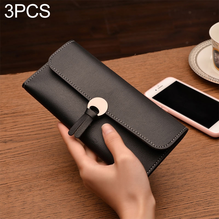 

3 PCS Long type Women Wallets PU Leather Women Purse(Black)
