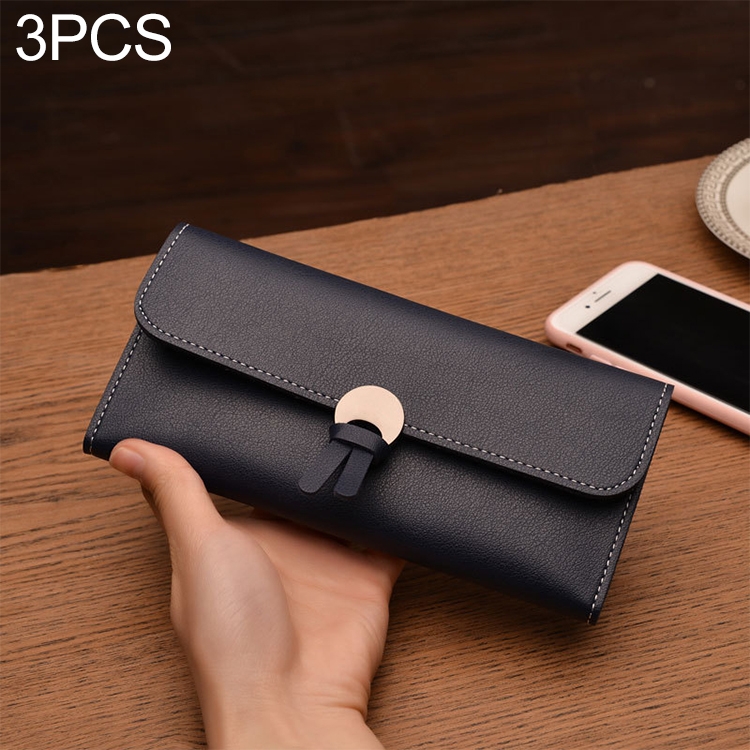 

3 PCS Long type Women Wallets PU Leather Women Purse(Dark Blue)