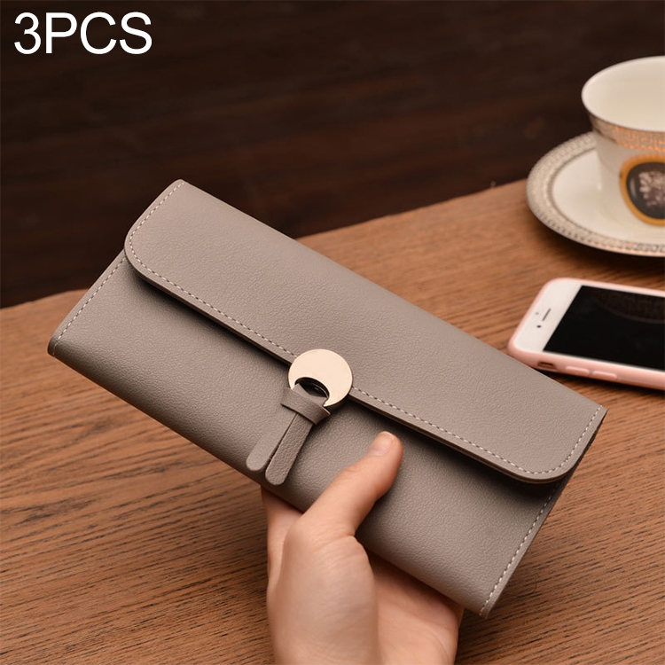 

3 PCS Long type Women Wallets PU Leather Women Purse(Gray)