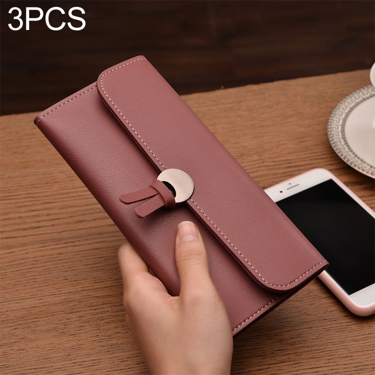 

3 PCS Long type Women Wallets PU Leather Women Purse(Wine Red)