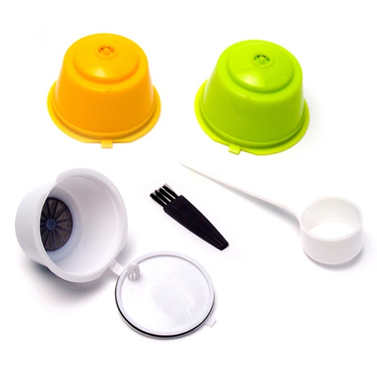 

3 PCS Eco-friendly Reusable Coffee Capsule Set Food Grade Plastic PP Coffee Filter Baskets Soft Capsules(white+green+yellow)