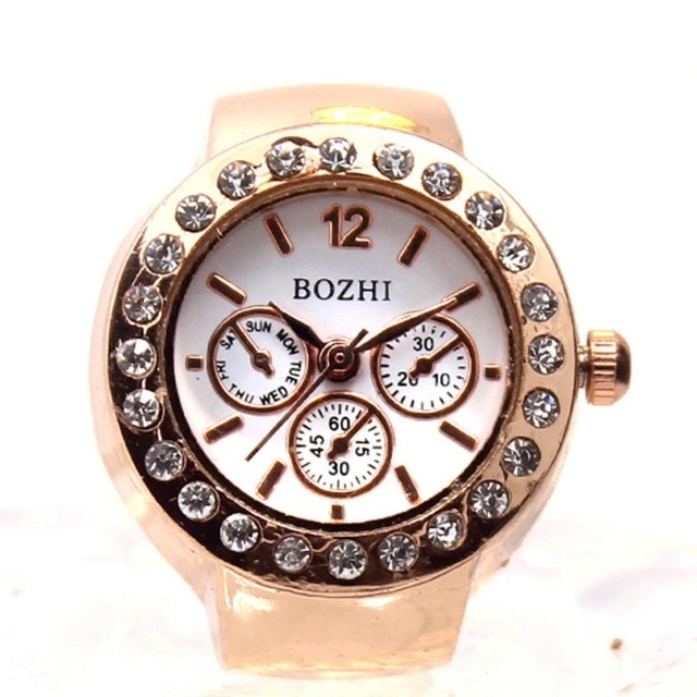 

5 PCS Three-eye Design Round Dial with Diamond Ring Watch(Rose Gold)
