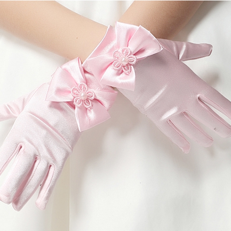 

Lovely Girl Etiquette Performance Gloves bowknot Satin Gloves Short Children Princess Dance Glove, Size:M(Pink)
