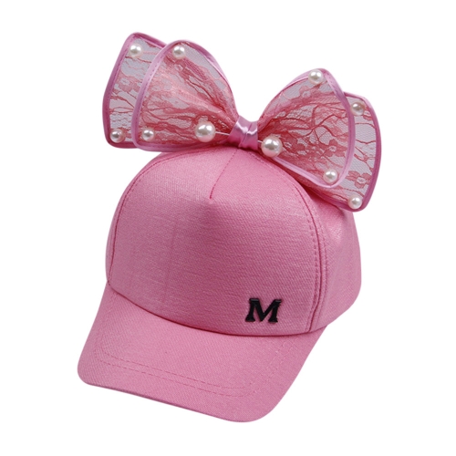 

Spring Girls Pearl Lace Bow Decoration Hat Sun Hat, Size:Children 51-54cm(Cloth Dark Pink)