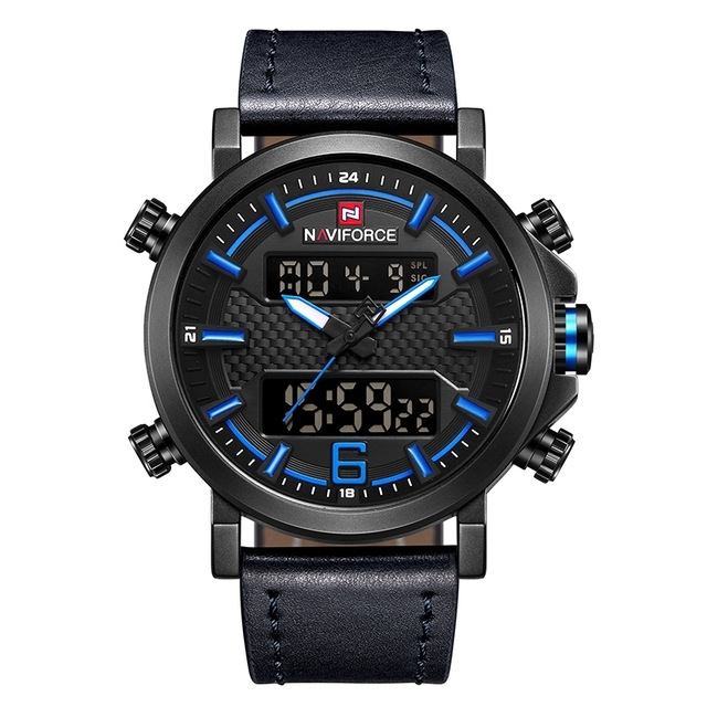 

NAVIFORCE 9135 Sport Watch Leather Waterproof Quartz Watches Date LED Analog Clock for Men