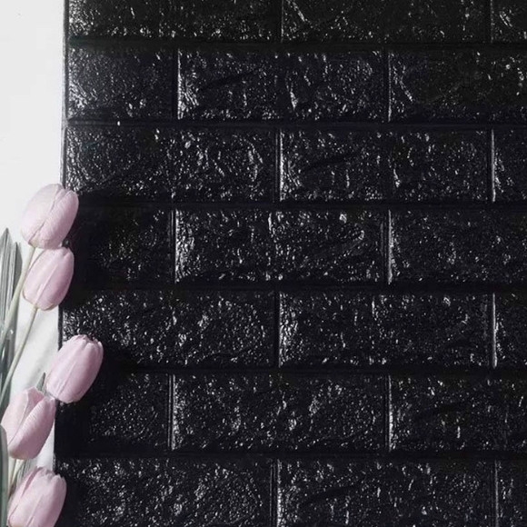 

2 PCS Self Adhesive Waterproof TV Background Brick Wallpapers 3D Wall Sticker Living Room Wallpaper Mural Bedroom Decorative Stickers, Dimensions:70cm x 77cm(Black)