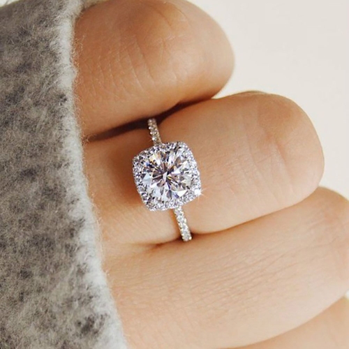 

Big Cubic Zirconia Ring Fashion Wedding Jewelry Female Engagement Ring Female Crystal Silver Ring Party Gift(White gold)